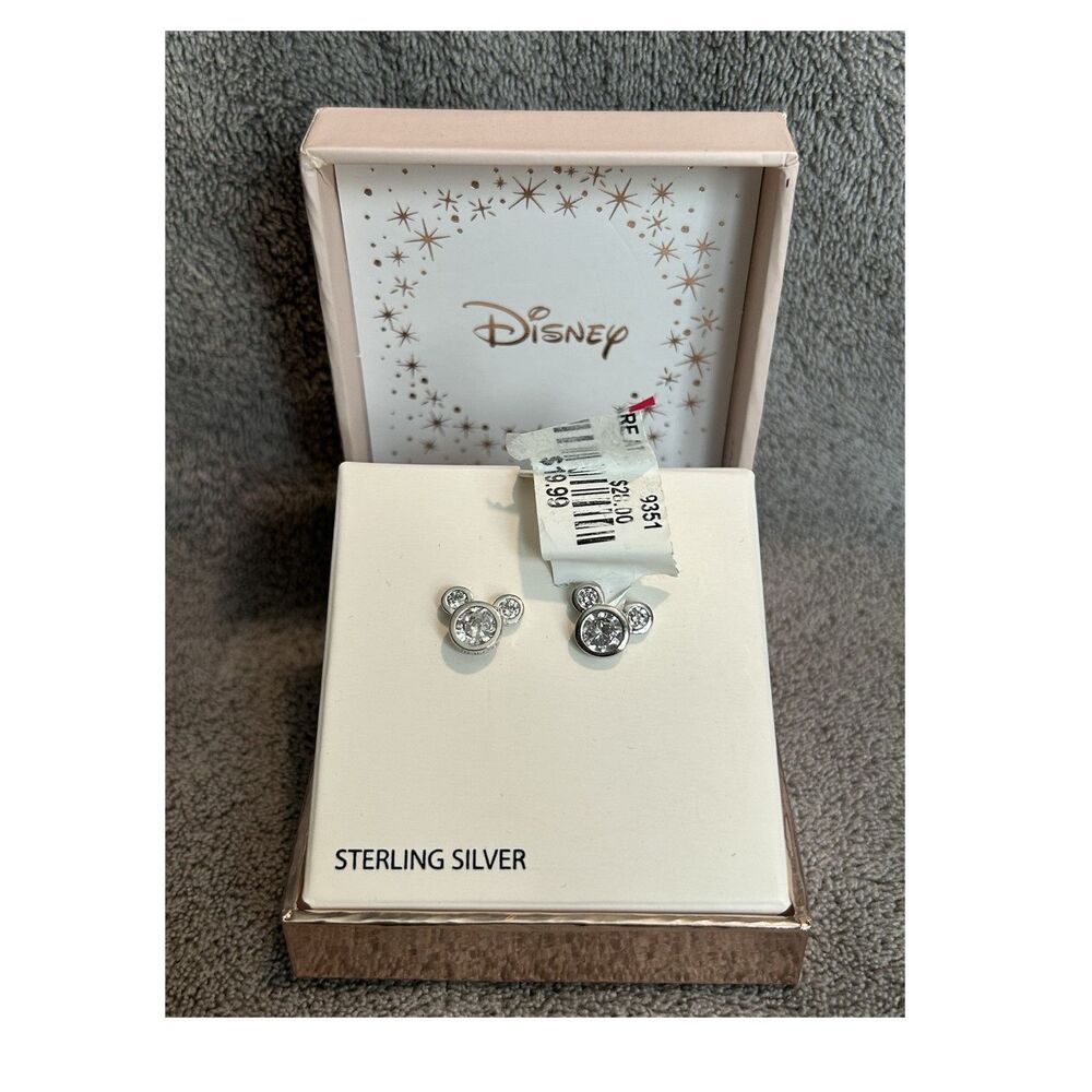 Disney Sterling Silver 925 CZ Mickey Mouse Head Stud Earrings